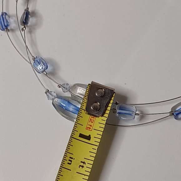Blue And Clear Glass Bead And Wire Necklace Adjustable 15.5 To 18 Inches Long - Picture 10 of 12